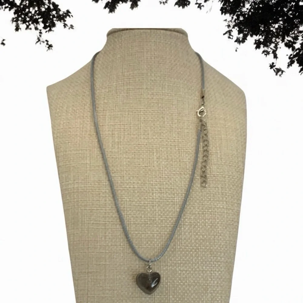 Acrylic Grey Heart Necklace With Grey 16” & 2” Ext Heart & Love Valentine